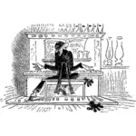 Векторная иллюстрация тощий человек, играть на пианино
